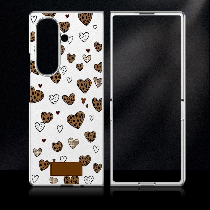 INS Heart Sticker Collage Case For Samsung Z Fold 8 Ultra 7 6 5 Luxury Plating Leather Skin Hard Phone Cover For Galaxy Z Fold8 Fold7 Fold6