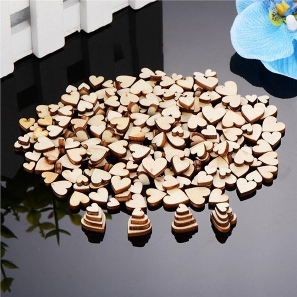 200ks 6/8/10/12mm Smíšené dřevěné prázdné Love Heart Slices Disky Svatební DIY Dekor