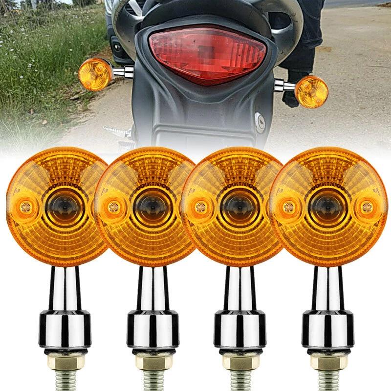 4pcs Universal Motorcycle Turn Signals Light Motorbike Modified Front And Rear Signal Lamp Blinker Indicator Light Chrome Amber