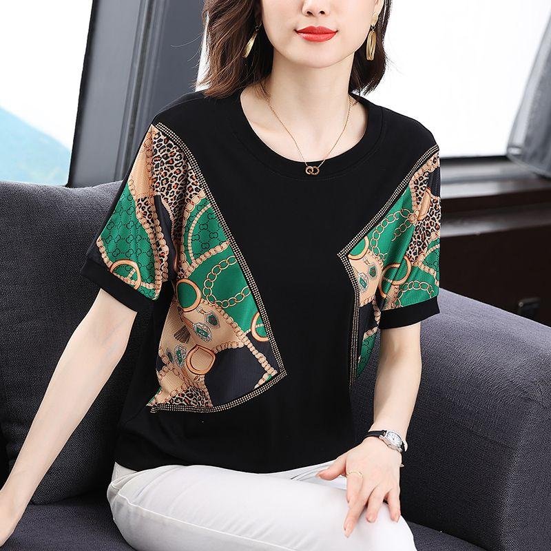 Short Sleeved T-shirt for Women's Summer Plus Size Loose and Slimming