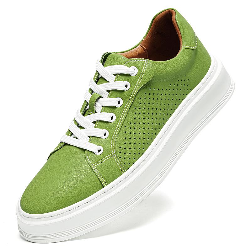 Fashion Fashion Brand Men's Lace Up Comfortable Thick Soled Casual Hollow Leather Shoes Outdoor New Men's Breathable Sports Board Shoes