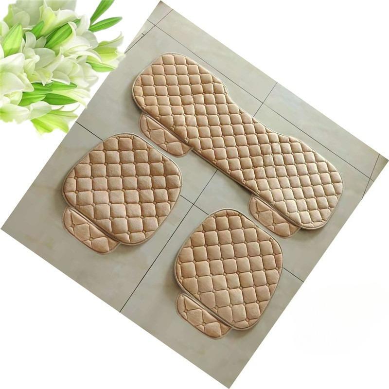 Winter Car Seat Cushion Without Backrest, Checkered Embroidered Plush, Tie-free Warmth, Three-piece Set, Front and Rear Single Seat Cushion