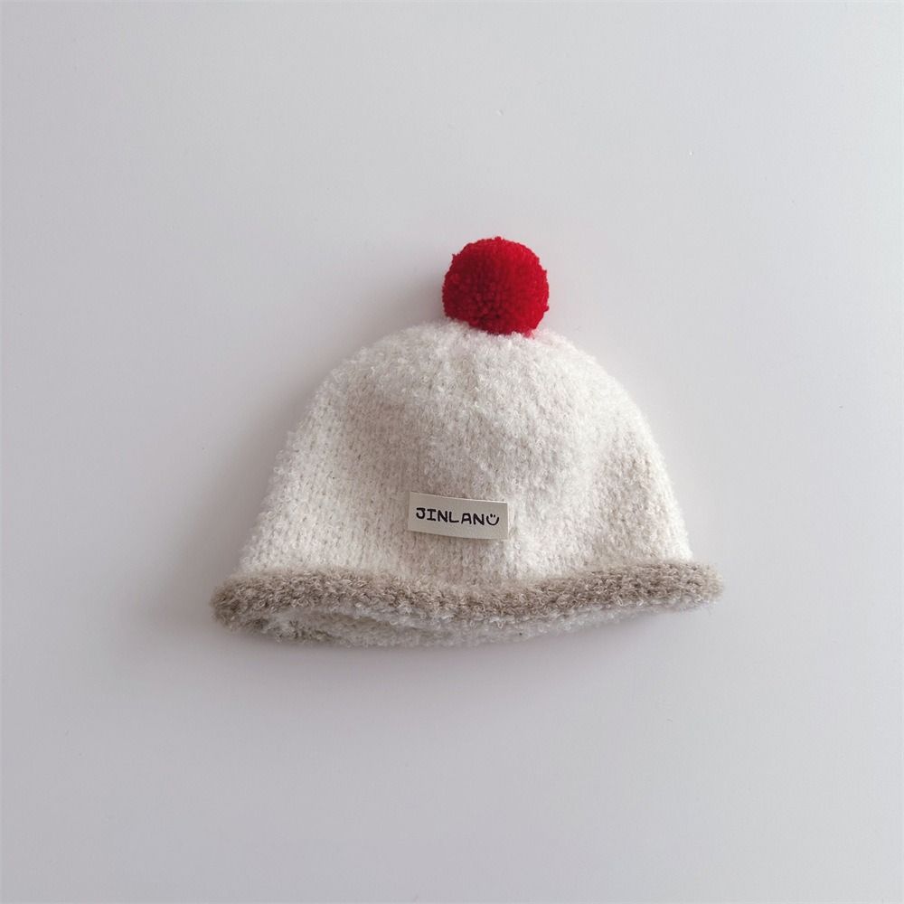 Cute Plush Ball Children Melon Caps Woolen Yarn Baby Knit Hat Korean Crochet Bonnet  Girls Boys