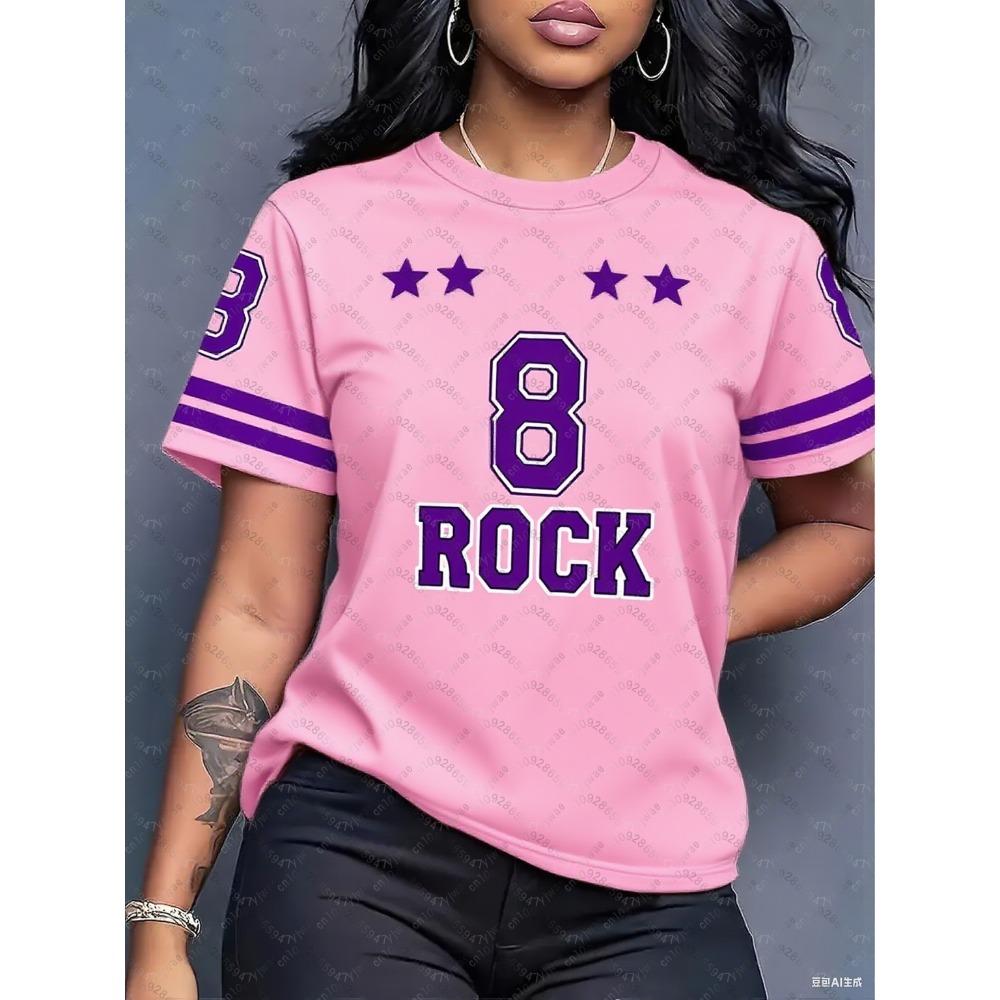 

Women s NO.8 printed round neck short sleeved T-shirt with summer pattern T-shirt 6XL