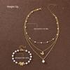 New 2Pcs Pearl Zircon Butterfly Bracelet Necklace for Women Fashion Elegant Gold White Color Bracelet Necklace Set Party Jewelry