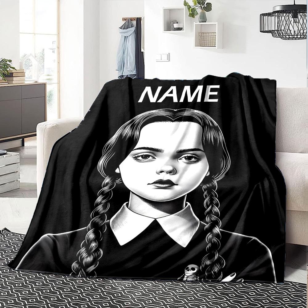 Customizable Addams Family Wednesday4 Throw Blanket – Personalized Name, All-Season Cozy Snug Blanket, Machine Washable, Personalized Blanket