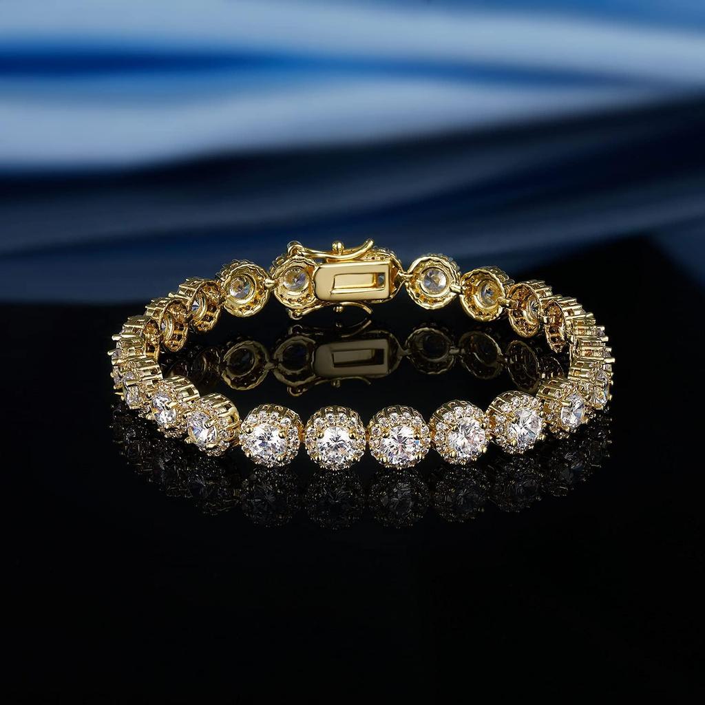 Hip Hop Luxury Brass 18K Gold Plated 5mm Round Cubic Zirconia Shiny Diamond Charm Bracelet Unisex Jewelry