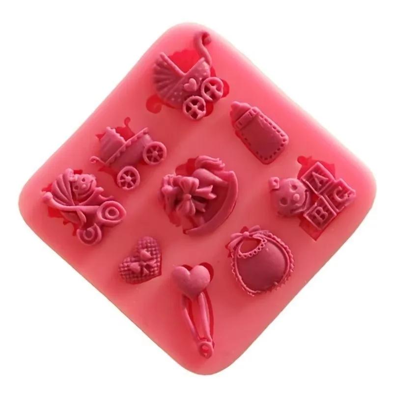 Baking Molds DIY Flip Sugar Cakes Baby Carriages Baby Bottles Letters Trojans Toys Silicone Clay Mold Bakeware