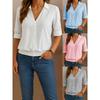 Summer Shirt New Women Casual Button Tops V-Neck Solid Color Blouse