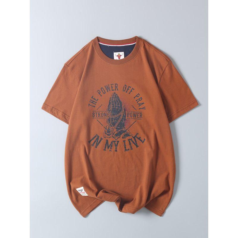 Fashionable Vintage Printed Round Neck Short-Sleeve Men's T-Shirt Made of Washed Cotton for Export