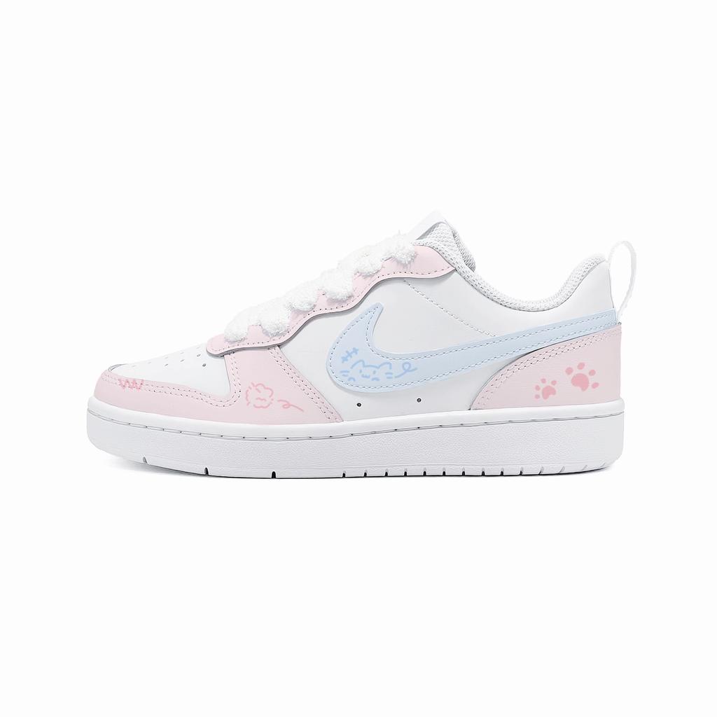 Nike Court Borough Cute Meowth Pu Low top Skateboard Shoes Women's White Pink BQ5448-100(Team1427-)