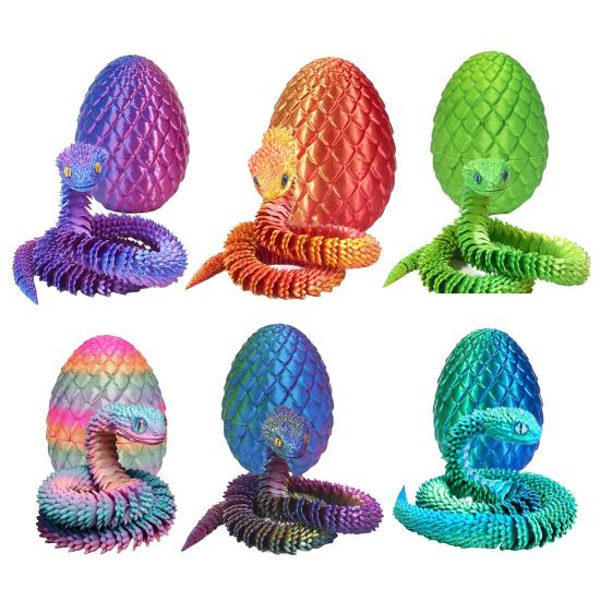 1 zestaw 3D drukowanych figurek jajek węża ruchome stawy figurka skorupki jajka węża zabawka fidget jajko węża z ruchomym wężem wewnątrz dekoracja pulpitu