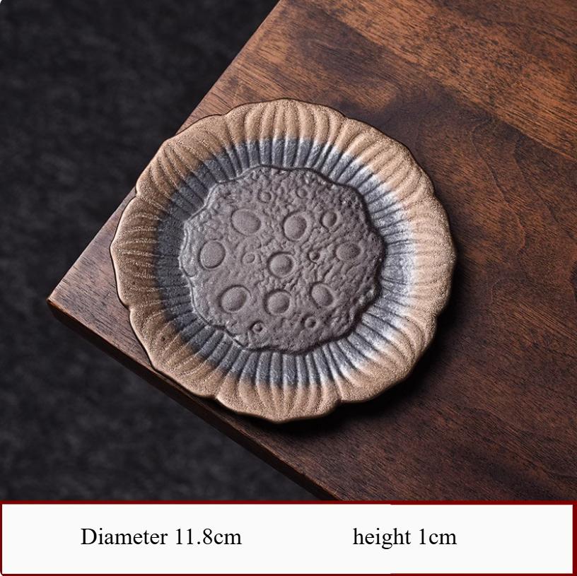 Vintage gold-plated glazed coaster Tea cup holder Thermal insulation pad tea pad Coarse pottery dish Kung Fu tea set accessories