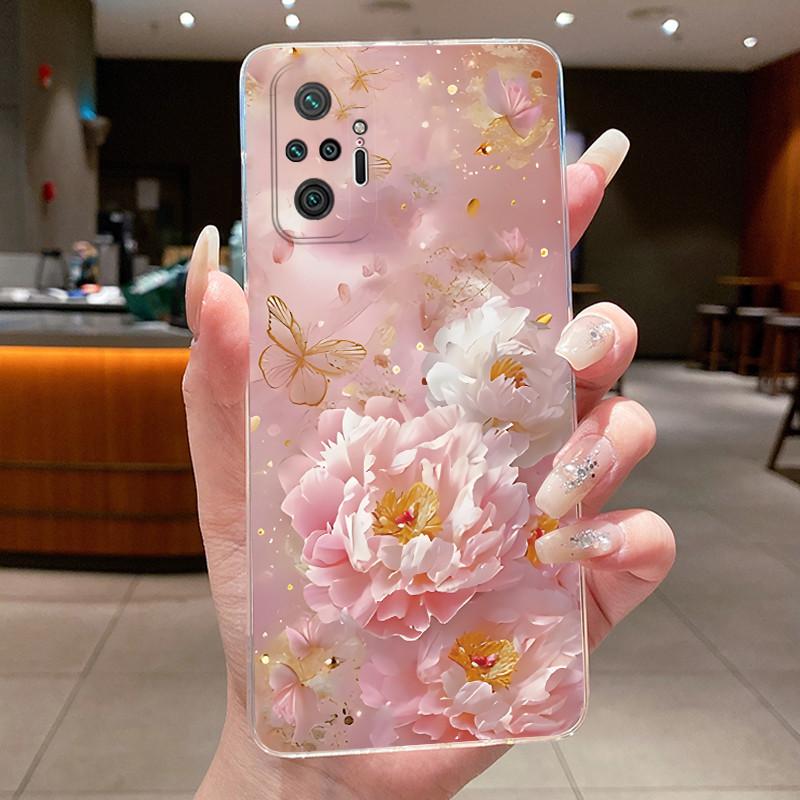 For Xiaomi Redmi Note 10 Pro / Note10 / Note 10S / Poco M5S Case Clear Luxury Butterfly Flower Transparent Soft TPU Phone Cover