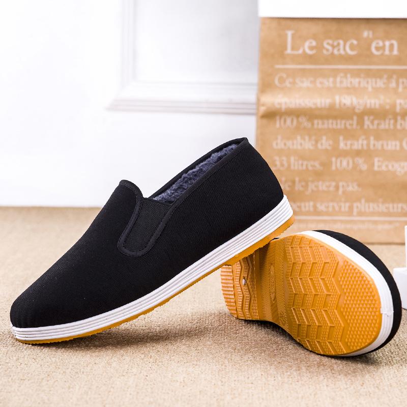 Winter men's shoes old Beijing cloth shoes men's one-pedal single shoes breathable beef tendon sole high-top seasonal velvet black cotton shoes