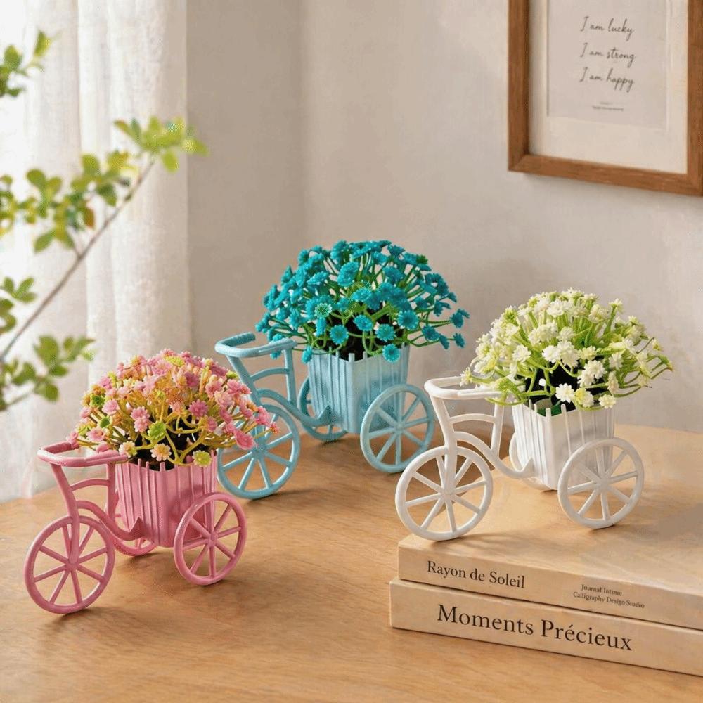 Country Tyle Mini Bicycle Ornaments Miniature Garden Artificial Flowers Ornaments Living Room