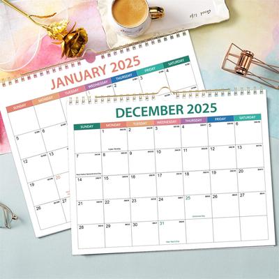 Calendario 2025, Calendario a Color de 12 Meses, Calendario Mensual de Planificación con Encuadernación en Espiral de Doble Bobina