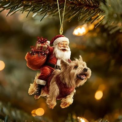 Pies Świętego Mikołaja Ozdoby Świąteczne Zabawny Święty Mikołaj Jadący na Szczeniaku Ozdoby 2D Akrylowe Zwierzę Świąteczna Dekoracja do Zawieszenia dla Miłośników Psów