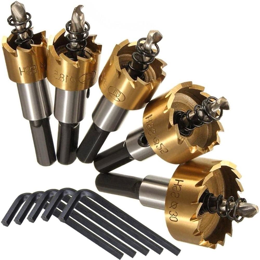 5PCS 5/8"-1-3/16" Size Hole Saw Kit Titanium Coated Metal Hole Cutter Durable HSS Hole Saw  For Wood