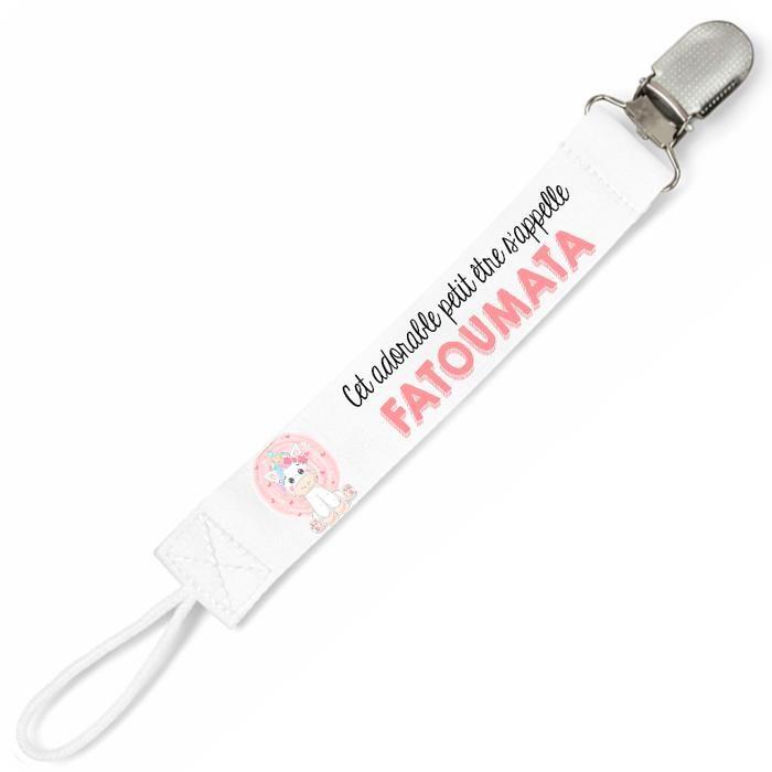 Planetee Attache tétine pour prénom FATOUMATA adorable petit être Licorne | Attache sucette cadeau naissance