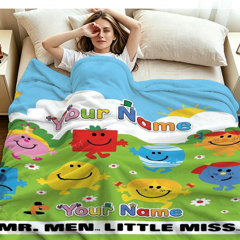 1PC Mr. Men Little Miss Custom Name Patterned Flannel Blanket Suitable For All Seasons for Home Decor Warmth and Comfort Gifts Holiday Present