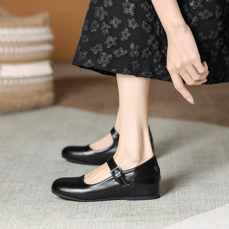 Inner height increase Mary Jane women's spring and autumn new thick heel single shoes one-word buckle small leather shoes