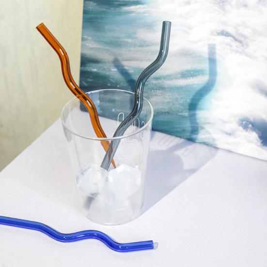 High Glass Wavy Straws Reusable Colorful Straws for Juice Tea Coffee Eco-Friendly High Temp Resistant BPA-free Glass Twist Transparent Straw