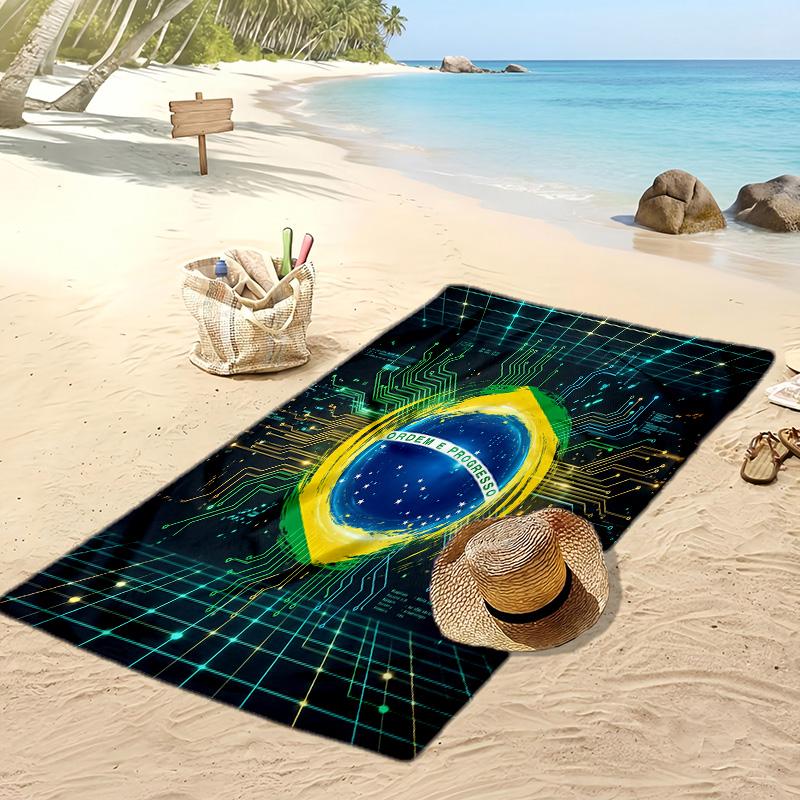 Brazil Football Print Beach Towel Quick Dry Super Absorbent Soft Bath Towel for Swimming Beach Travel Fan Souvenir Gift