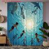 2D Flat   2pcs   2D Flat Printing Curtains   Swimming In Ocean Blue Pattern Cartoon Style Curtain   Rod Pocket Curtain   Velvet Fabri
