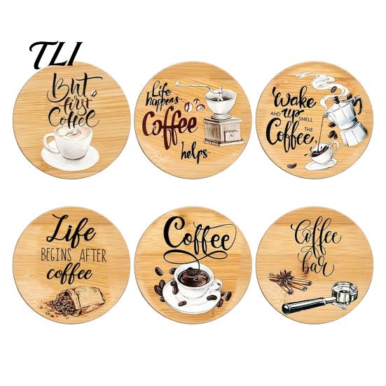 Reusable Wooden Table Coasters 6Pcs Wood for Drinks, Heat Resistant Drink Mat, Anti-slip Round Drinks Mats Dining Room, Coffee And Office Desktop