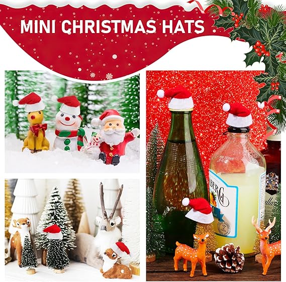 100-pack Mini Jul Tomte Flaskhattar, Lollipophattar, Jul Lollipop Godis Omslag Hatt, Godistoppar Jullov Pa