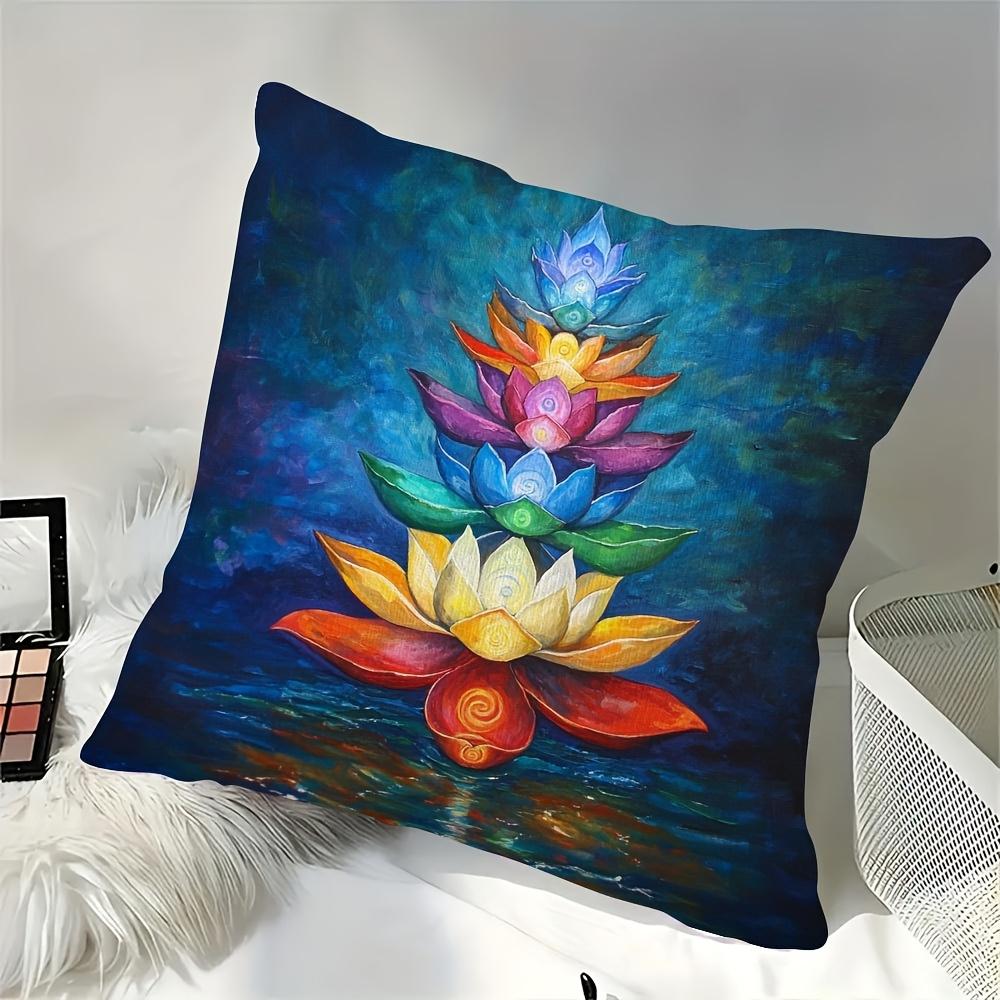 7 Chakras Lotus Flower Pillow Cover Colorful Spiritual Yoga Print Cushion Case For Sofa Couch Boho Meditation Room Decor Zen