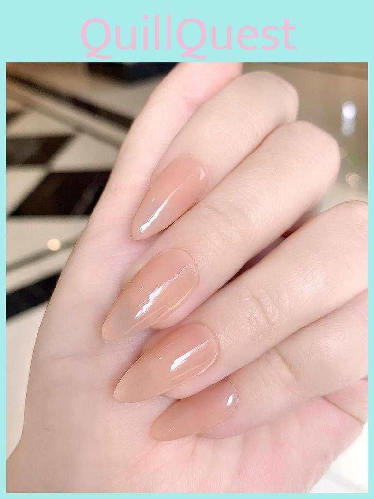 Handmade Nude Color Almond-shaped Nail Stickers For Women Ice Transparent Style