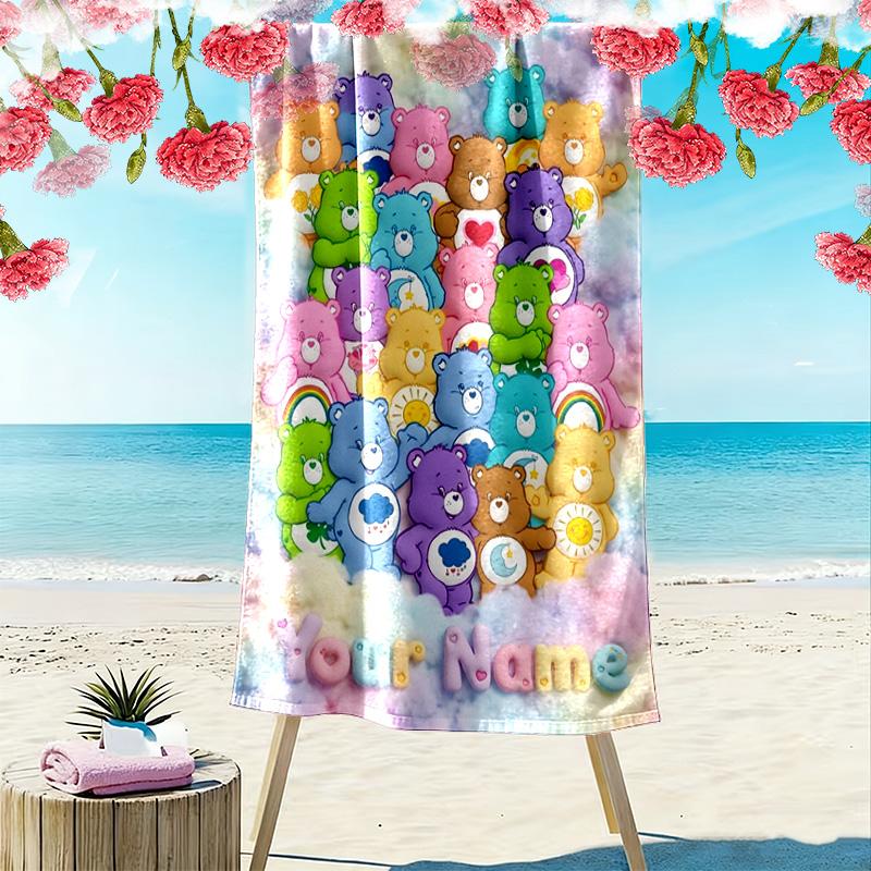 Name Custom Cartoon Care bears Print Beach Towel, Large Soft Quick Dry Towel for Beach Camping Swimming