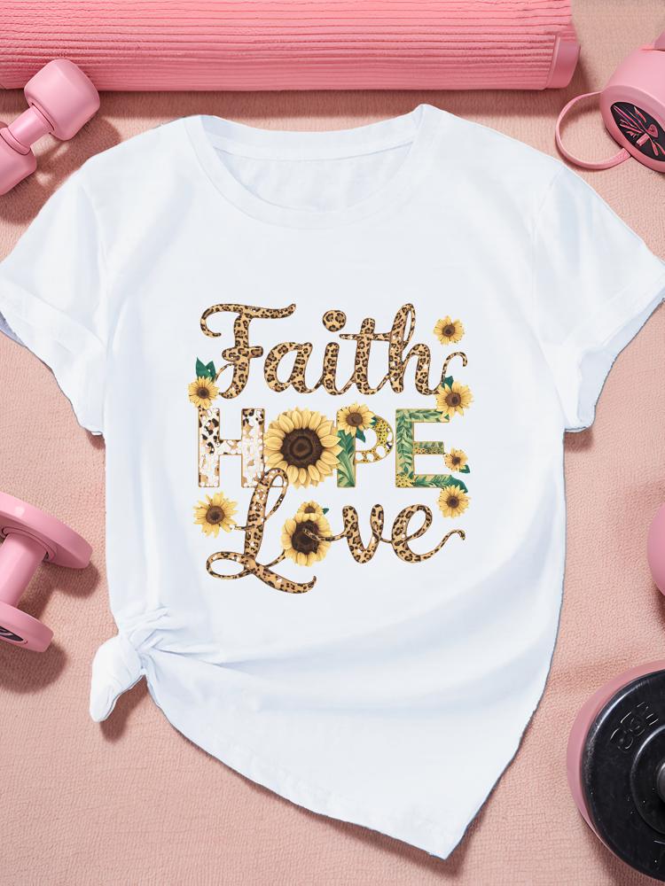 Faith Hope Love Women's Sports Short Sleeve T-Shirt Harajuku Sleeve Casual T-shirt Clothing Street Tops Tees Aesthetic Clothes