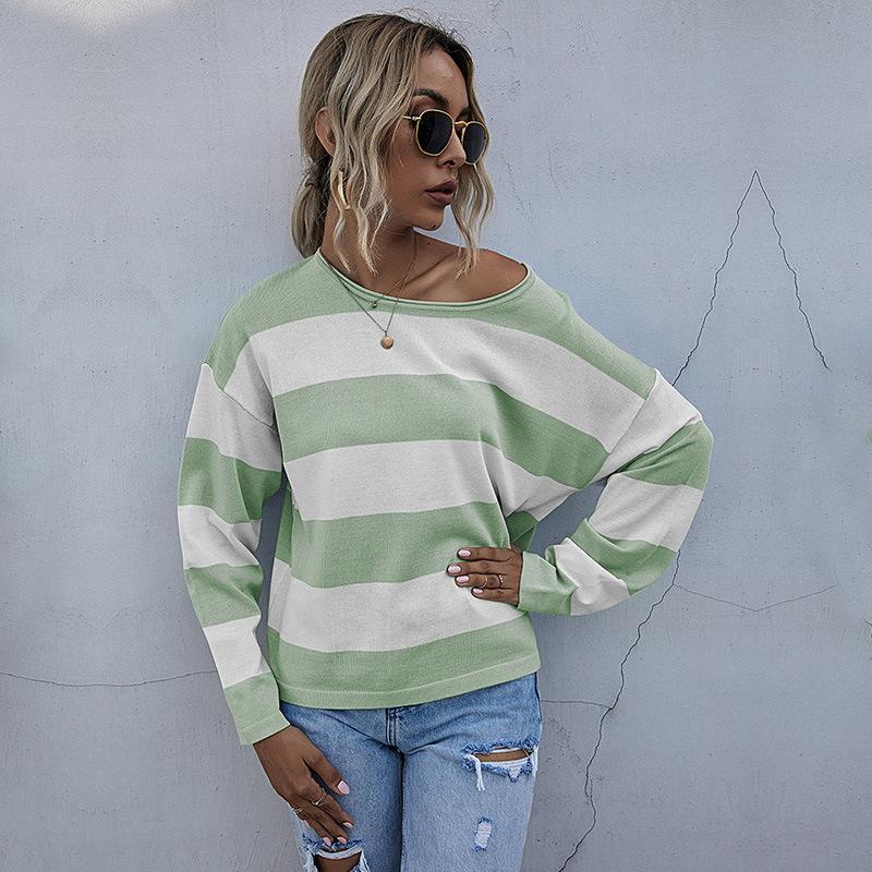 Women's Crew Neck Sweater, Striped, Long Sleeve