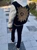 Men's High-End Scruffy Baseball Jacket with Sun Illuminati Eye Embroidery