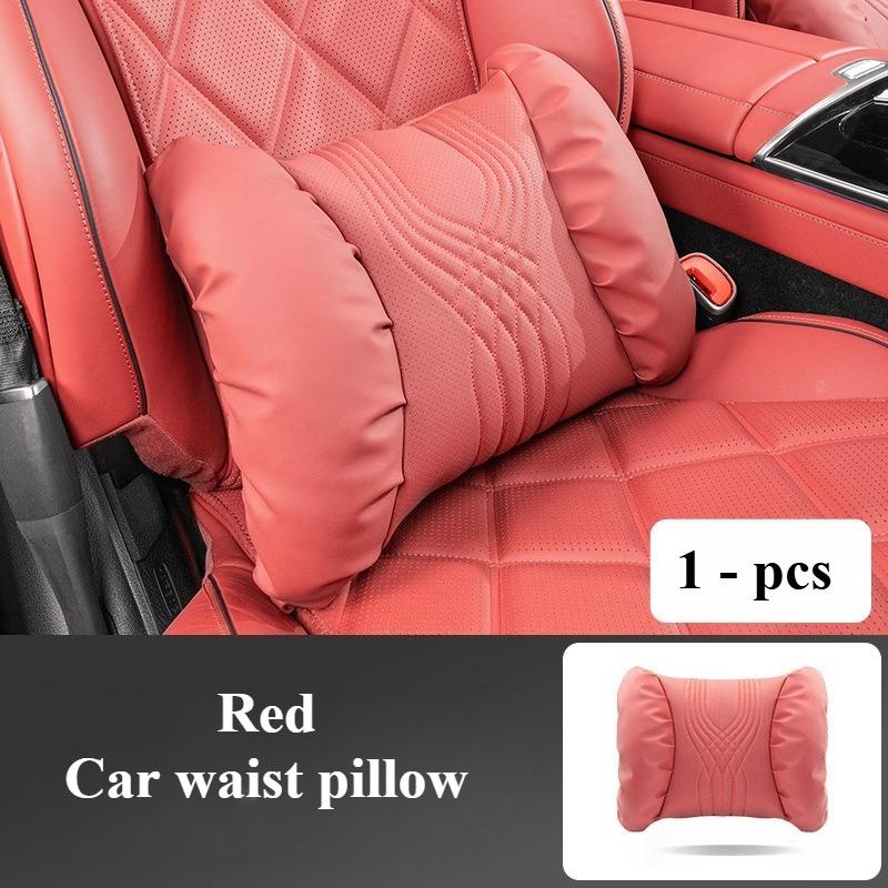HQZQB1 Luxury Nappa Leather Car Neck Pillow and Seat Pillow Soft Car Headrest Waist Pillow Seat Accessories Car Headrest and Lumbar Set