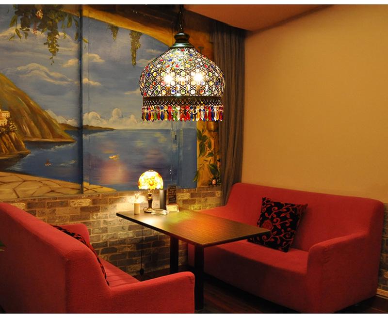 Men's Small Pendant Light: Southeast Asian Style Colorful Crystal Chandelier for Bohemian & Mediterranean Restaurants