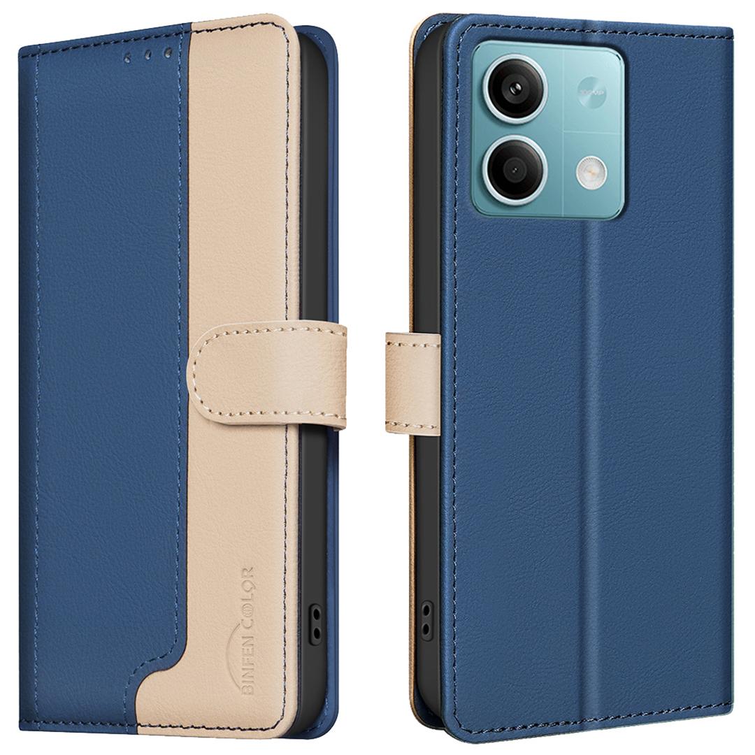 

For Xiaomi Redmi Note 13 5G Leather Case Splicing Color Wallet Cover Blue