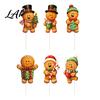 Cute Cartoon Holiday Picks 6 Pcs Large Christmas Tree Picks Wooden Santa Snowman Gingerbread Ornaments Xmas Man Party Supplies Topper Decoration for