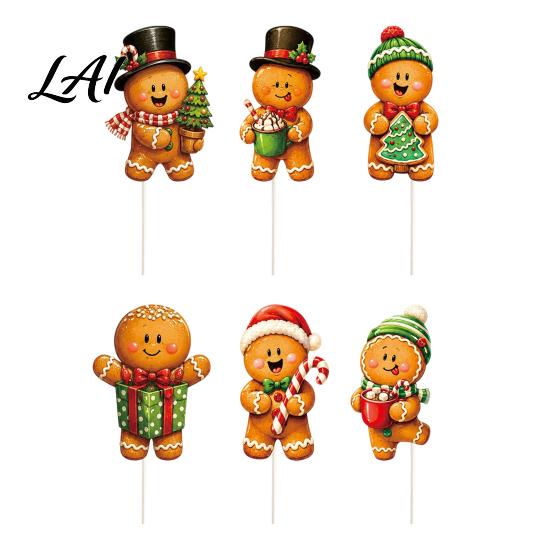Cute Cartoon Holiday Picks 6 Pcs Large Christmas Tree Picks Wooden Santa Snowman Gingerbread Ornaments Xmas Man Party Supplies Topper Decoration for