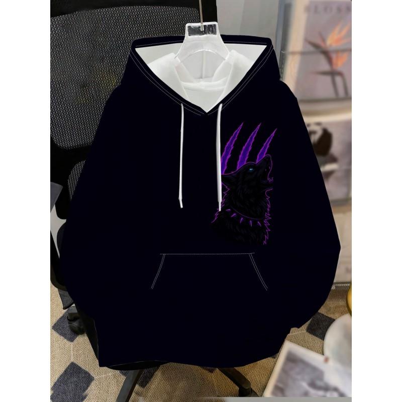 Mens Hooded Sweatshirt Soccer Print Breathable Loose Fit Casual Wear