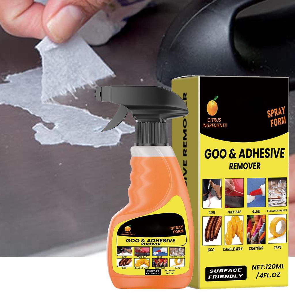 Spray Rimuovi Colla da 120ml Liquido per Rimuovere Colla Sollevatore per Adesivi per Auto Rimuovi Nastro per Vetro e Metallo Detergente Appiccicoso