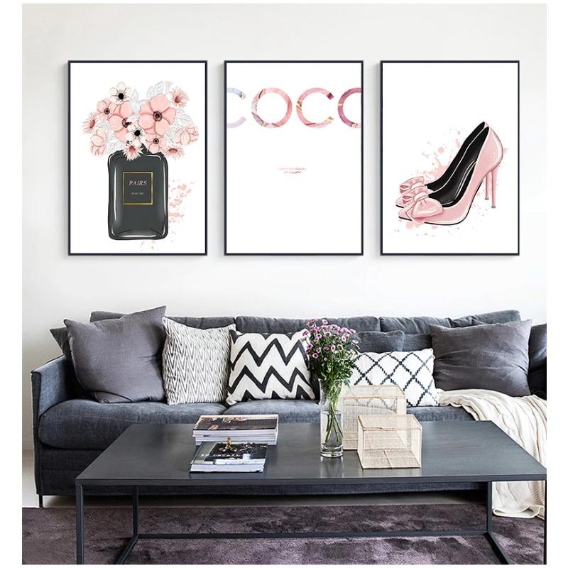 Nordic Perfume Bottle High Heels Wall Art Canvas Painting Modern Wall Pictures For Living Room Home Decor No Frame