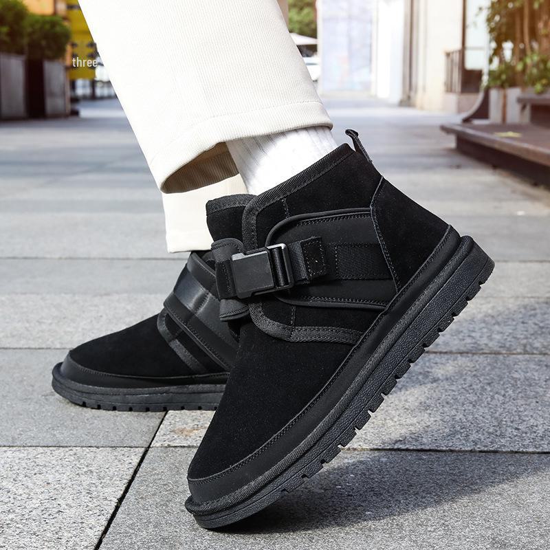 

Men s 2025 Winter Fashionable Warm Cowhide Snow Boots with Velvet Lining for Couples 41 чёрный