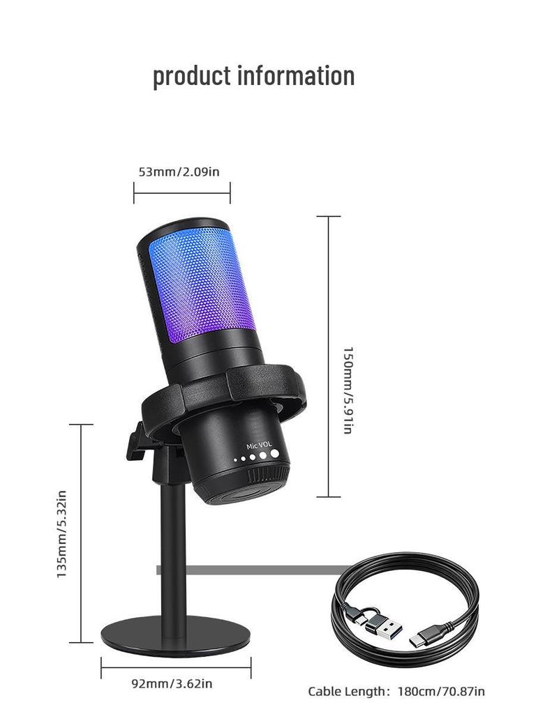 RGB USB Desktop Boom Arm Microphone for Gaming, Streaming & Recording with Mute & Monitoring Features