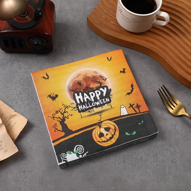 20Pcs/Pack 33x33cm Halloween Pumpkin Printed Disposable Napkin Paper Table Dinner Tissues Party Decoration