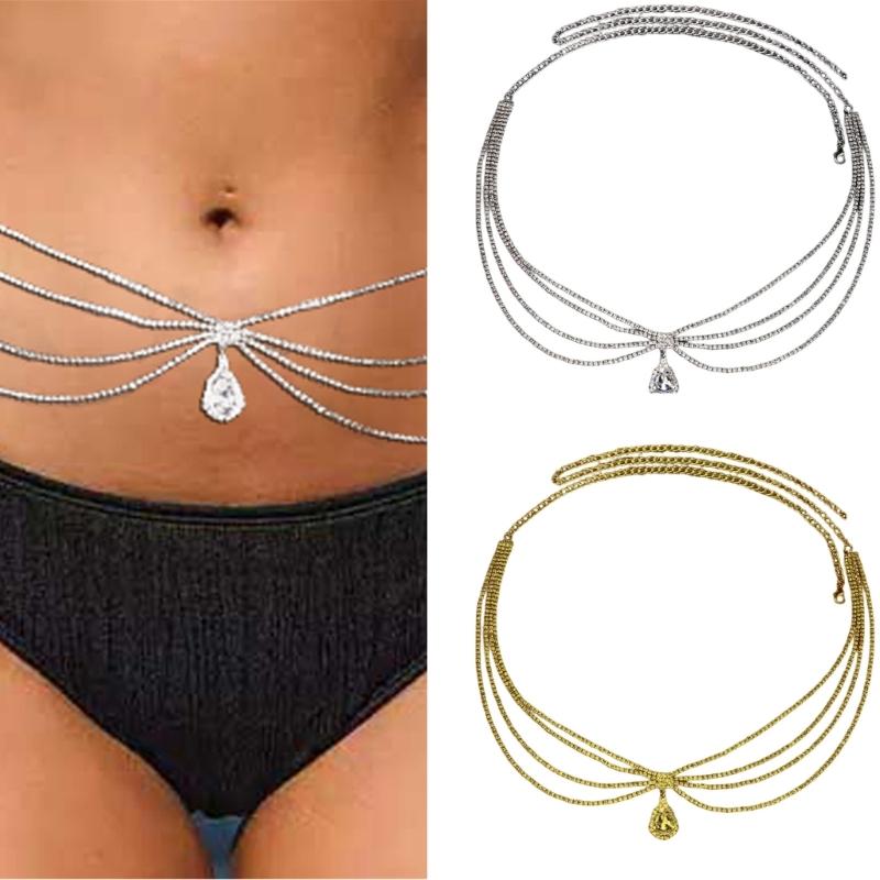 Chain Belt For Women Waist Chain Belt Water Drop Chain Belly Chain For Dress Western Rhinestones Belt Waist Chain