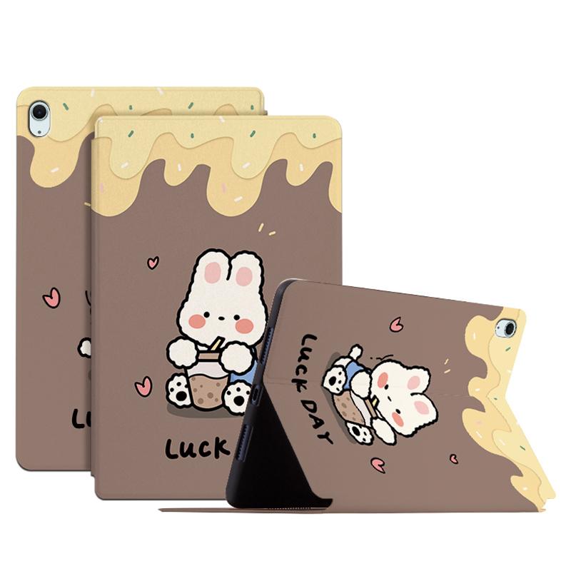 

Для iPad Эйр 11 (2025)/(2024)/iPad Air (2022)/(2020) Чехол кожаный чехол для планшета с рисунком из мультфильма Milk Tea Rabbit